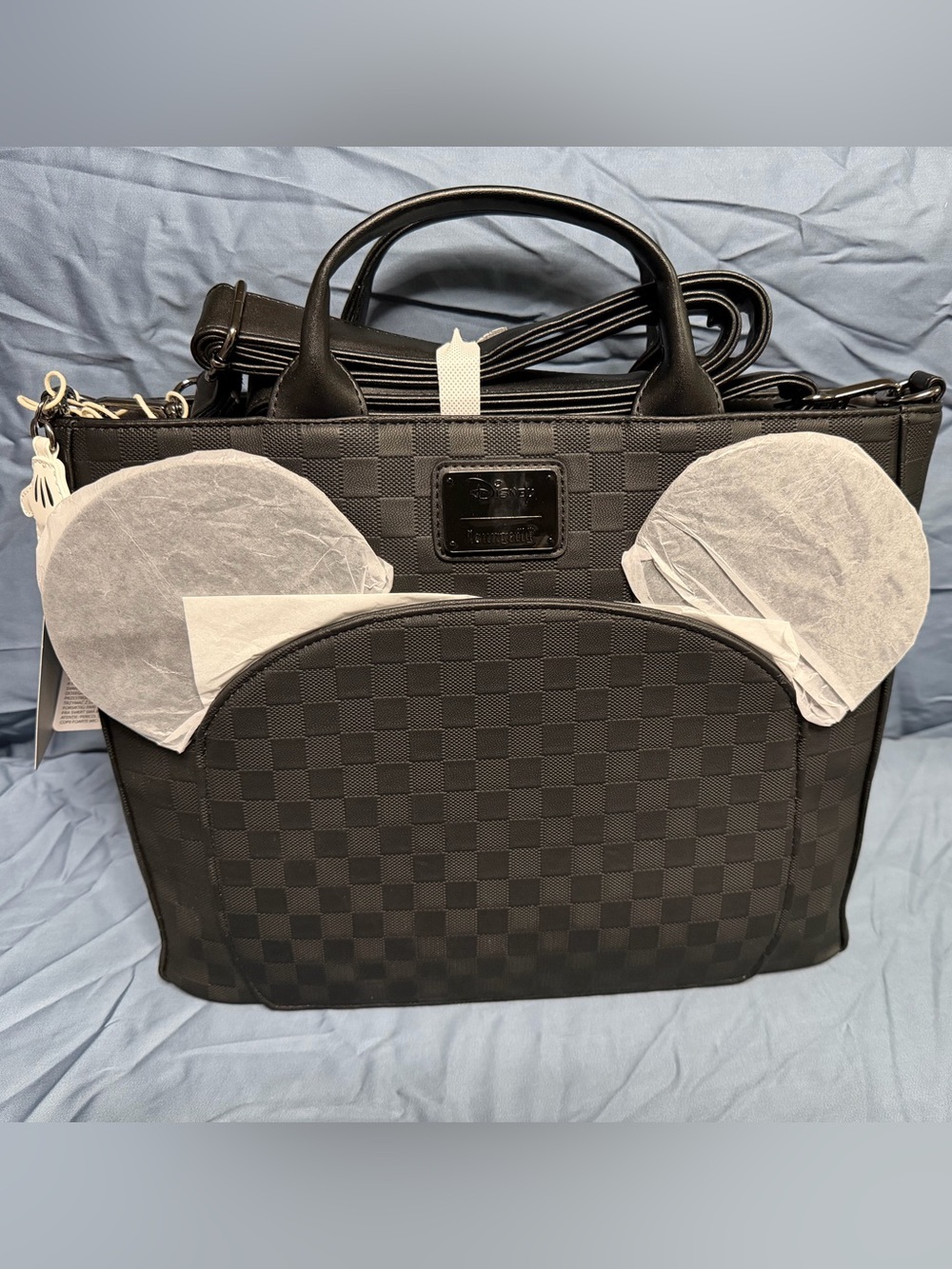 Loungefly Black Mickey Checkered Tote Bag/ Cross body/ backpack NWT